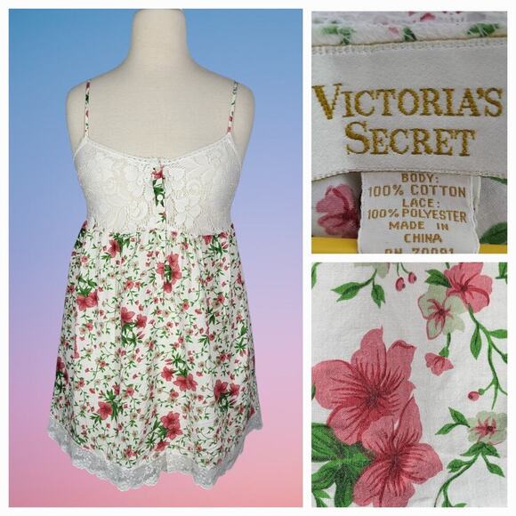 Victoria's Secret Cottagecore Floral Slip Dress Chemise Babydoll Small Lace Pink - Picture 2 of 15